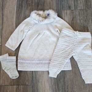 Janie and Jack EUC 12-18 mos purple/gray fair isle sweater dress, joggers, socks